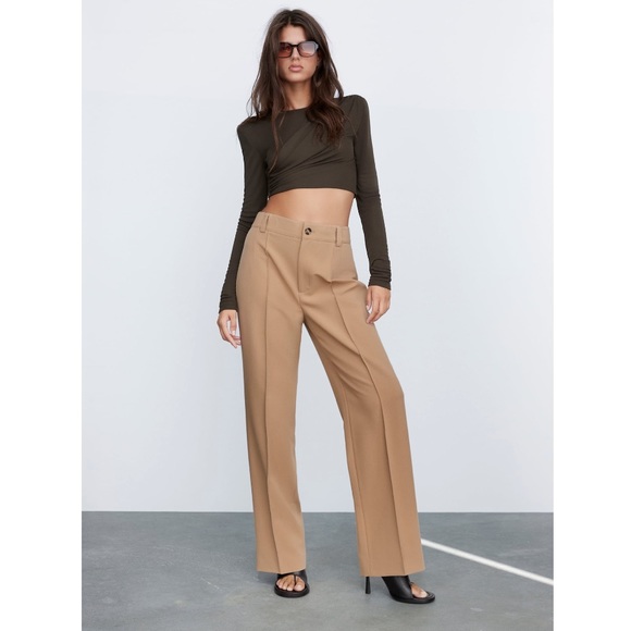Zara | Pants u0026 Jumpsuits | Zara Full Length Francoise Taupe Brown Pant |  Poshmark